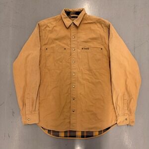 Vintage RedHead Mens Canvas Flannel Lined Shirt Jacket Tan LT Snap Workwear
